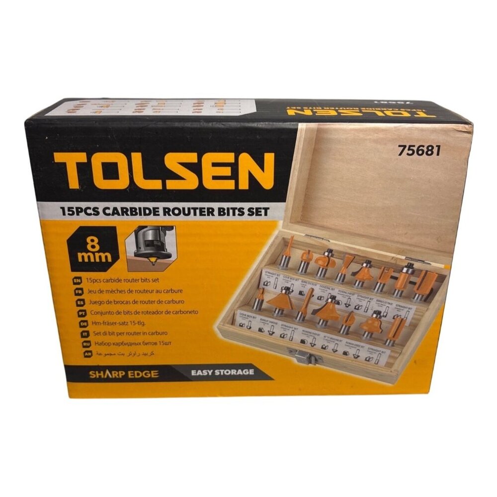 Tolsen 15Pcs Carbide Router Bits Set With Wooden Box